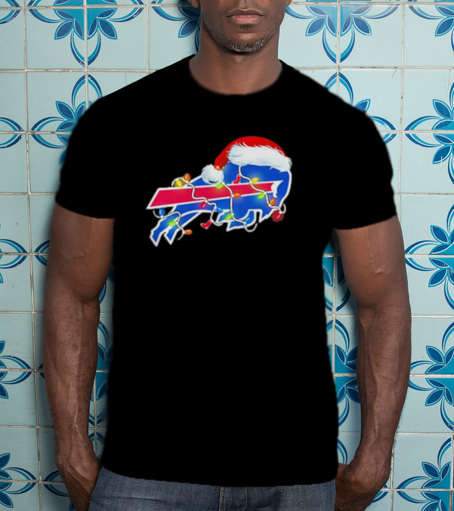 Buffalo Bills Santa Hat Christmas Lights T-Shirt