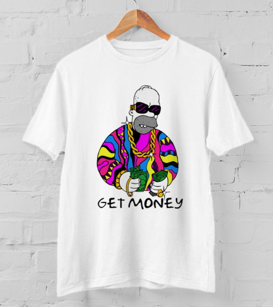 Homer Simpson Gangster Get Money Colorful Sweater And Sunglasses T-Shirt