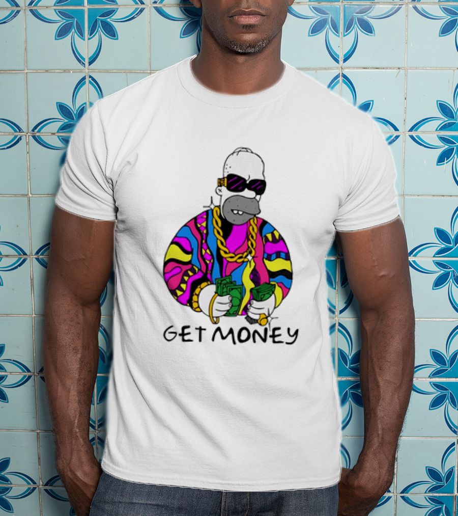 Homer Simpson Gangster Get Money Colorful Sweater And Sunglasses T-Shirt