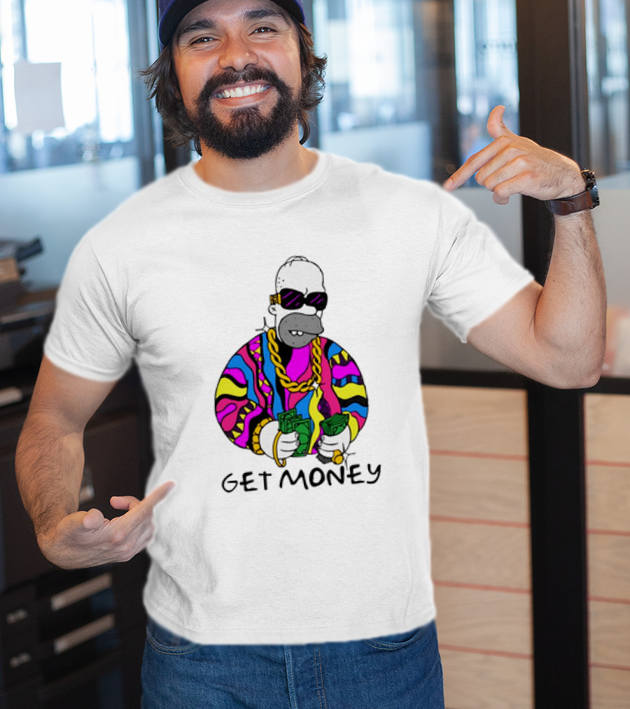 Homer Simpson Gangster Get Money Colorful Sweater And Sunglasses T-Shirt