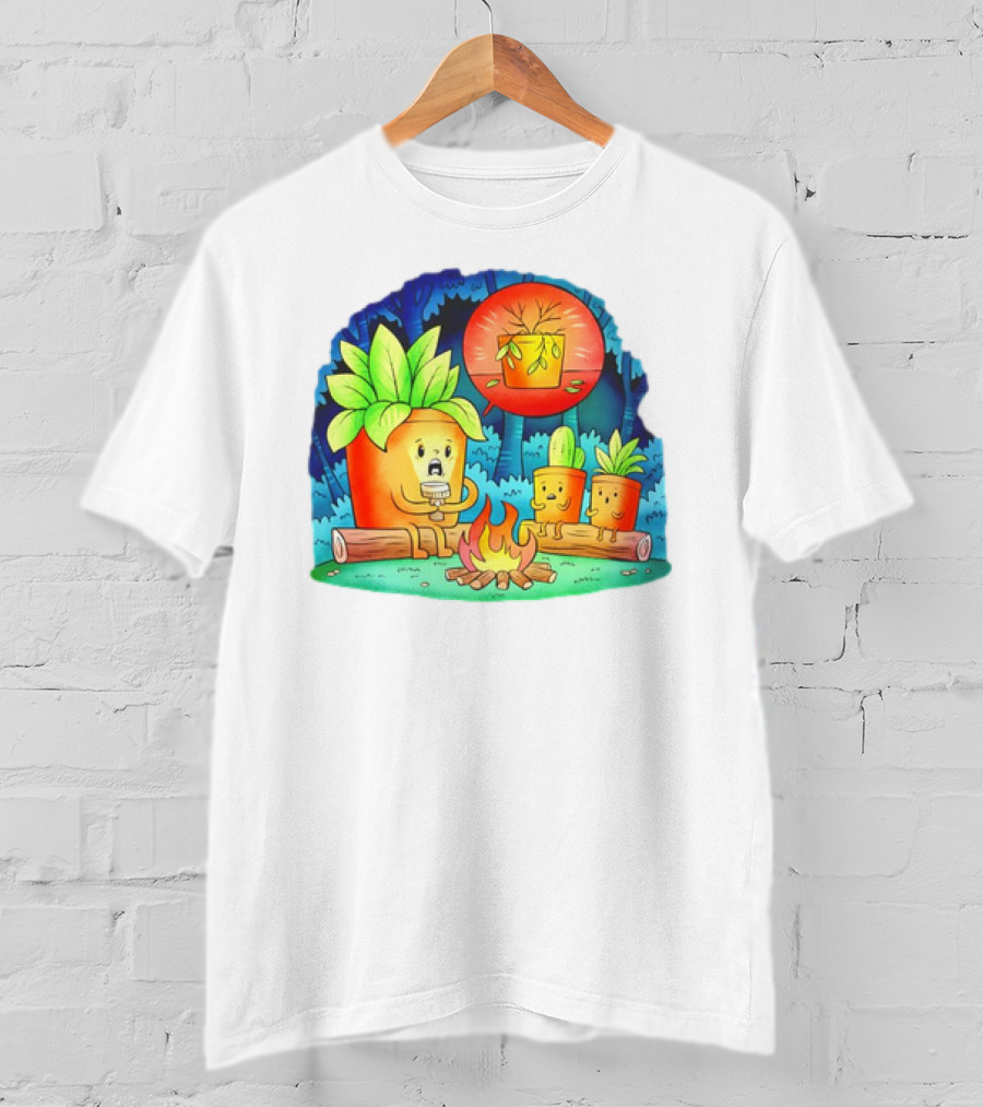House Plants Gather Around Campfire Sharing Spooky Stories In The Woods T-Shirt
