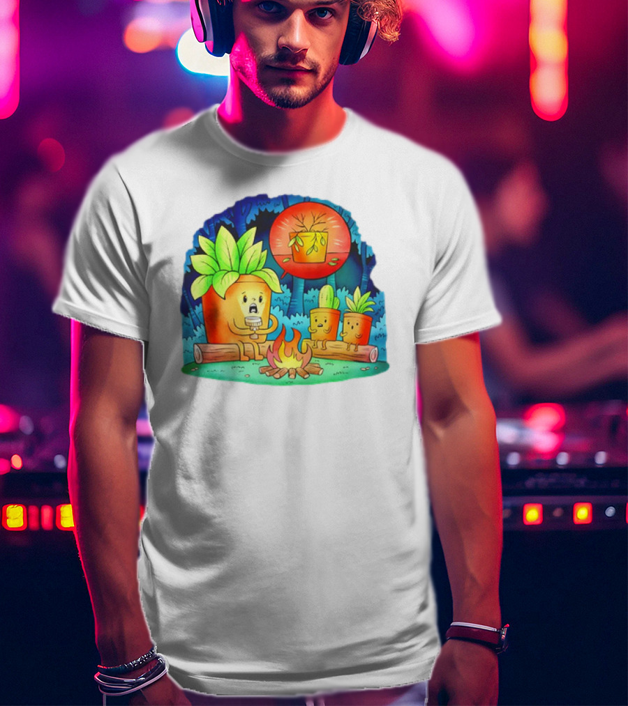 House Plants Gather Around Campfire Sharing Spooky Stories In The Woods T-Shirt