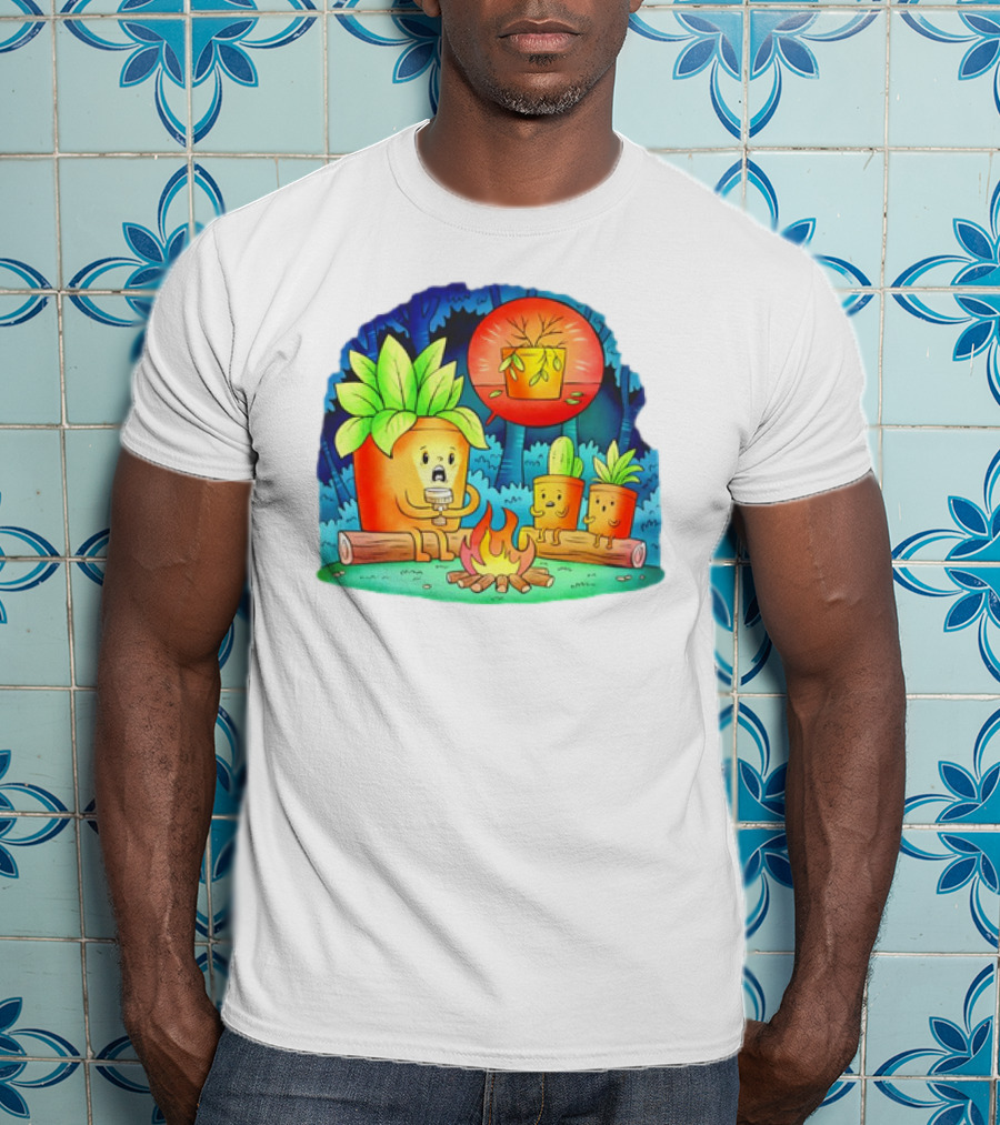 House Plants Gather Around Campfire Sharing Spooky Stories In The Woods T-Shirt
