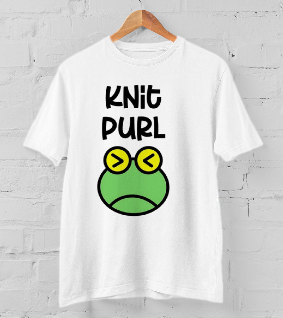 Knit Purl Frog With Glasses Pouting Face T-Shirt