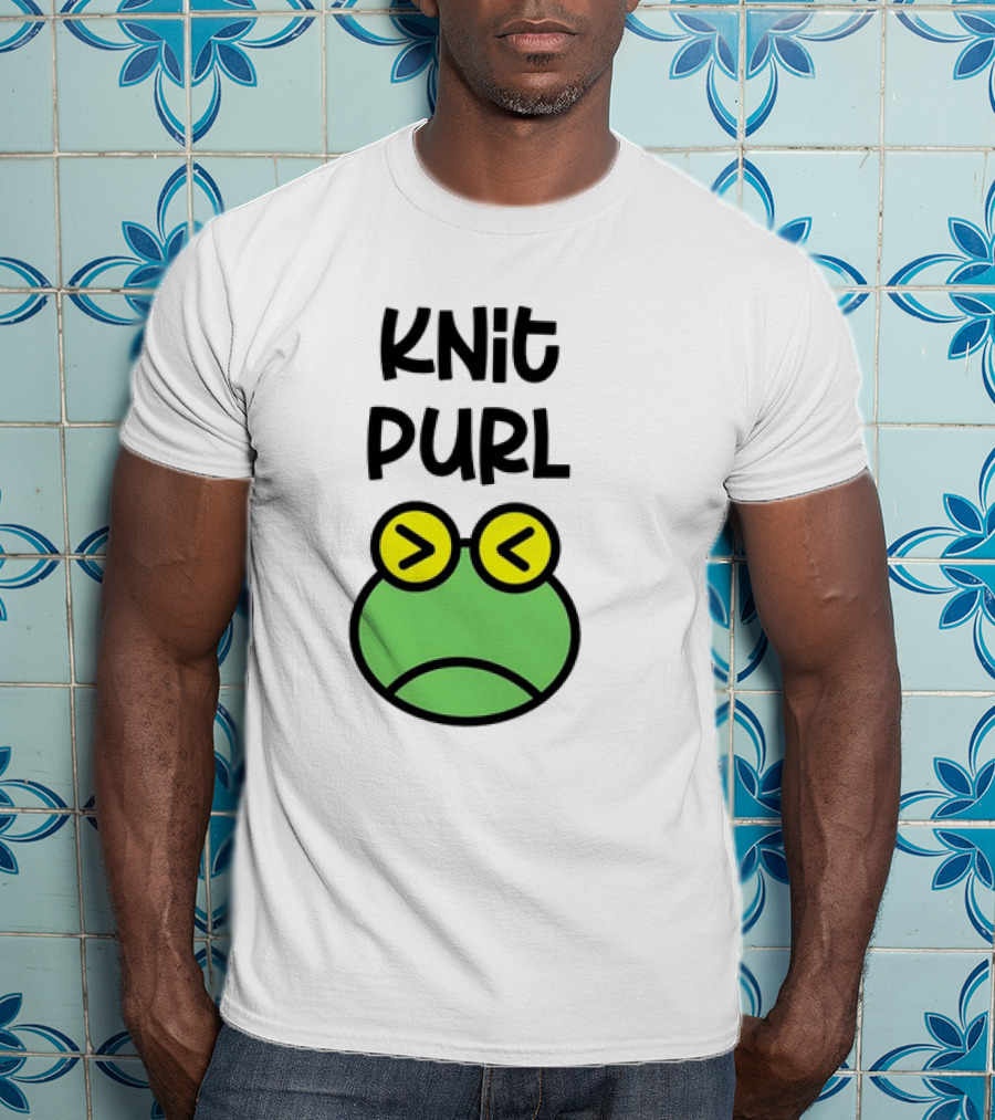 Knit Purl Frog With Glasses Pouting Face T-Shirt