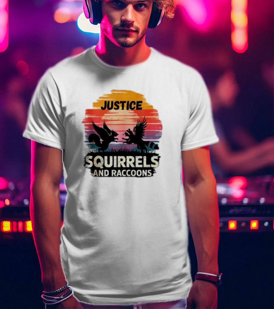 Justice For Peanut The Squirrel And Fred The Raccoon Retro Sunset T-Shirt