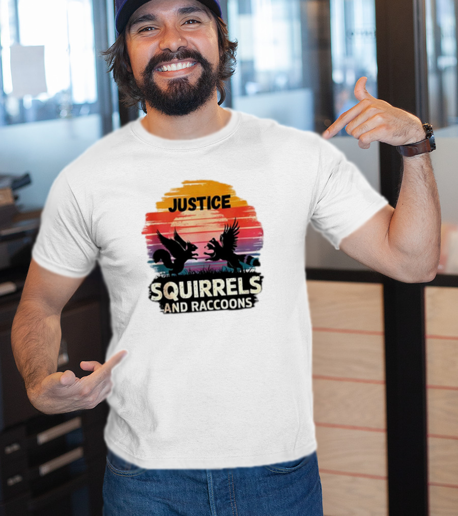 Justice For Peanut The Squirrel And Fred The Raccoon Retro Sunset T-Shirt