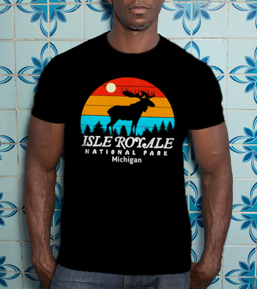 Isle Royale National Park Michigan Vintage Sunset Moose T-Shirt