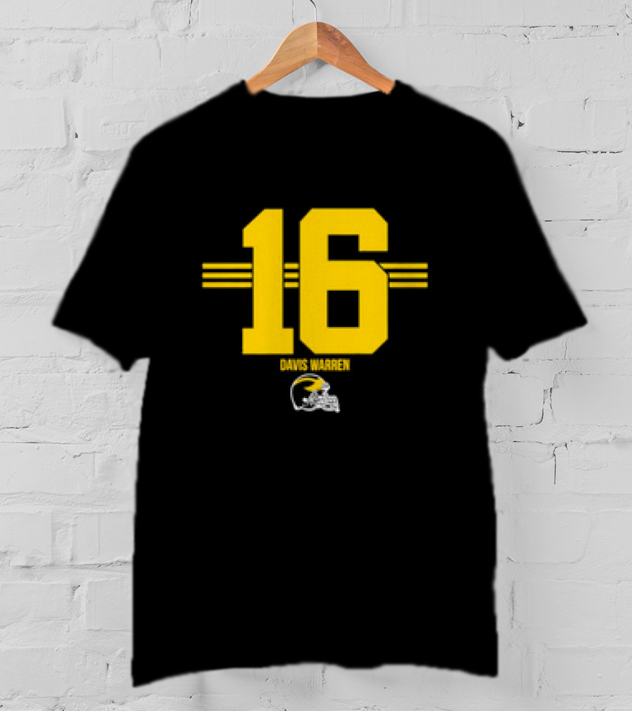 Michigan Football Davis Warren 16 Yellow Stripe Helmet T-Shirt