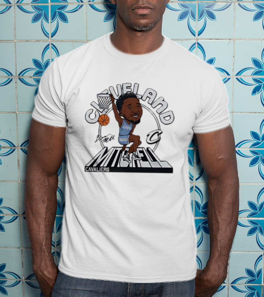 Cleveland Cavaliers Donovan Mitchell Caricature Signature Basketball Player T-Shirt