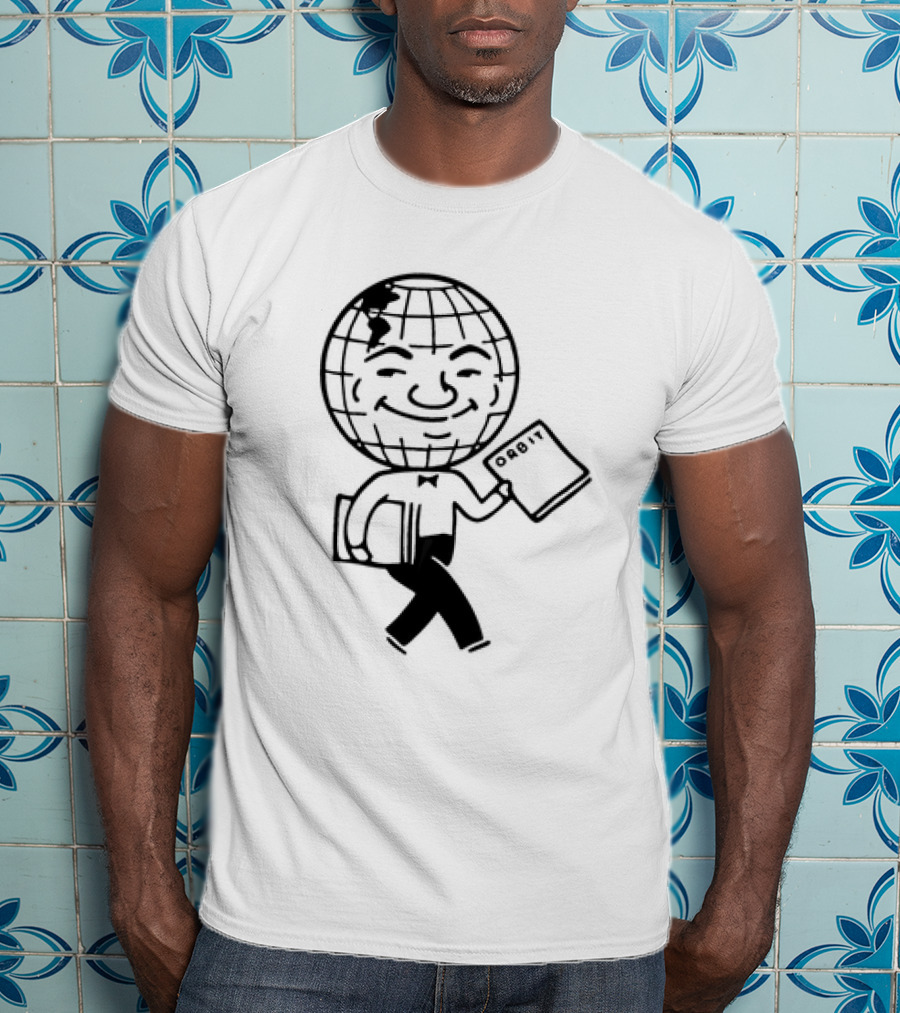 Orbit Magazine 1990 Vintage Smiling Globe Character Holding Magazine T-Shirt