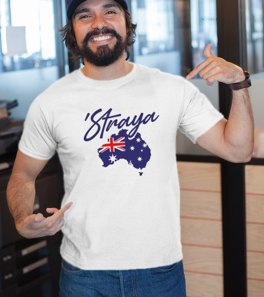 Straya Aussie Map With Australian Flag And Stars T-Shirt
