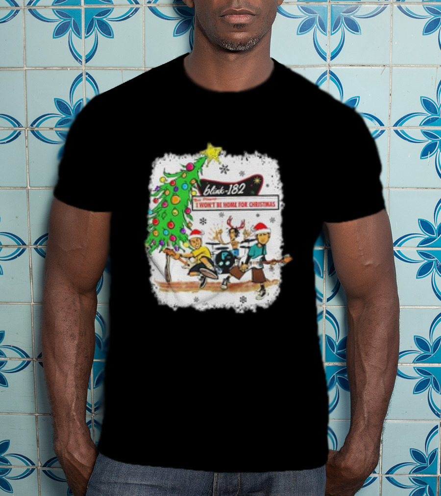 Blink-182 I Won’t Be Home For Christmas Snowflakes Tree Reindeer Band Playing T-Shirt