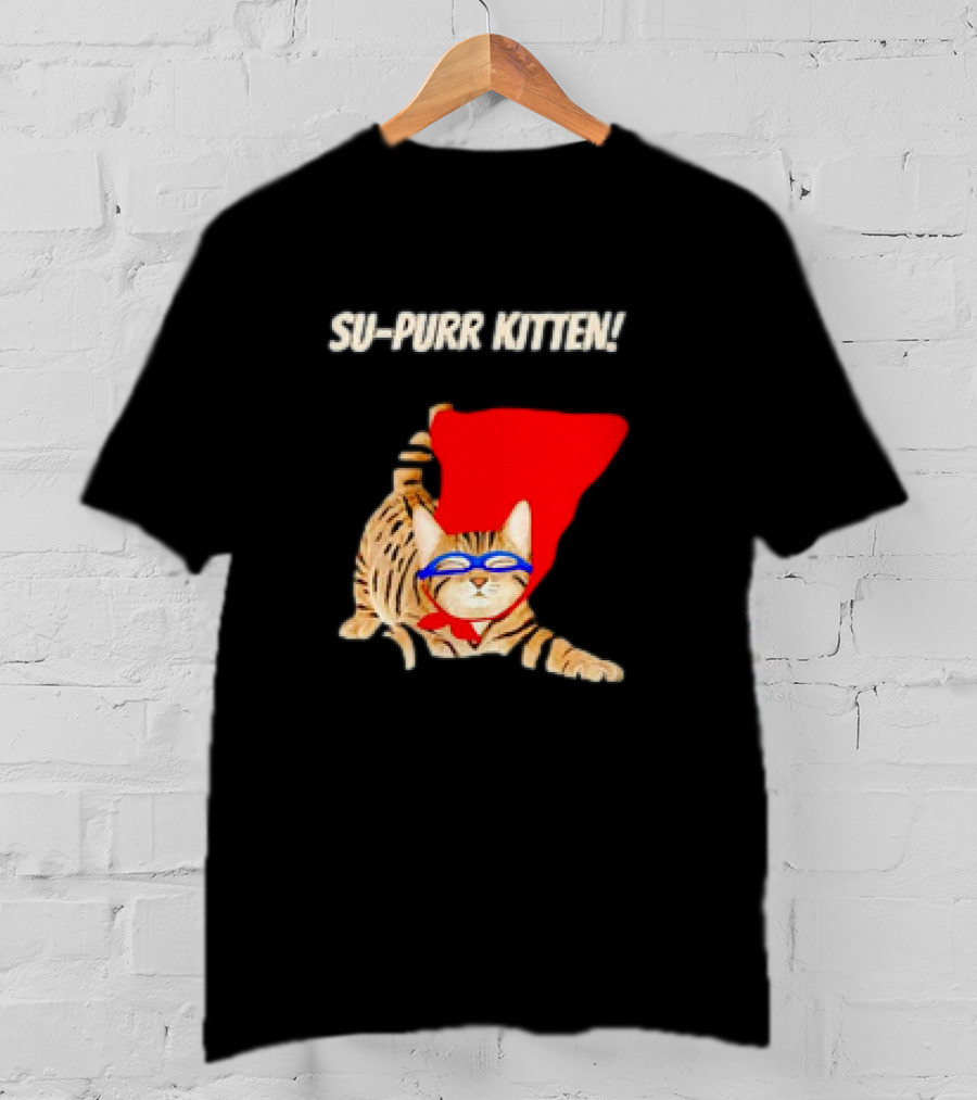 Su-Purr Kitten Cute Super Hero Cat Meme With Red Cape And Mask T-Shirt