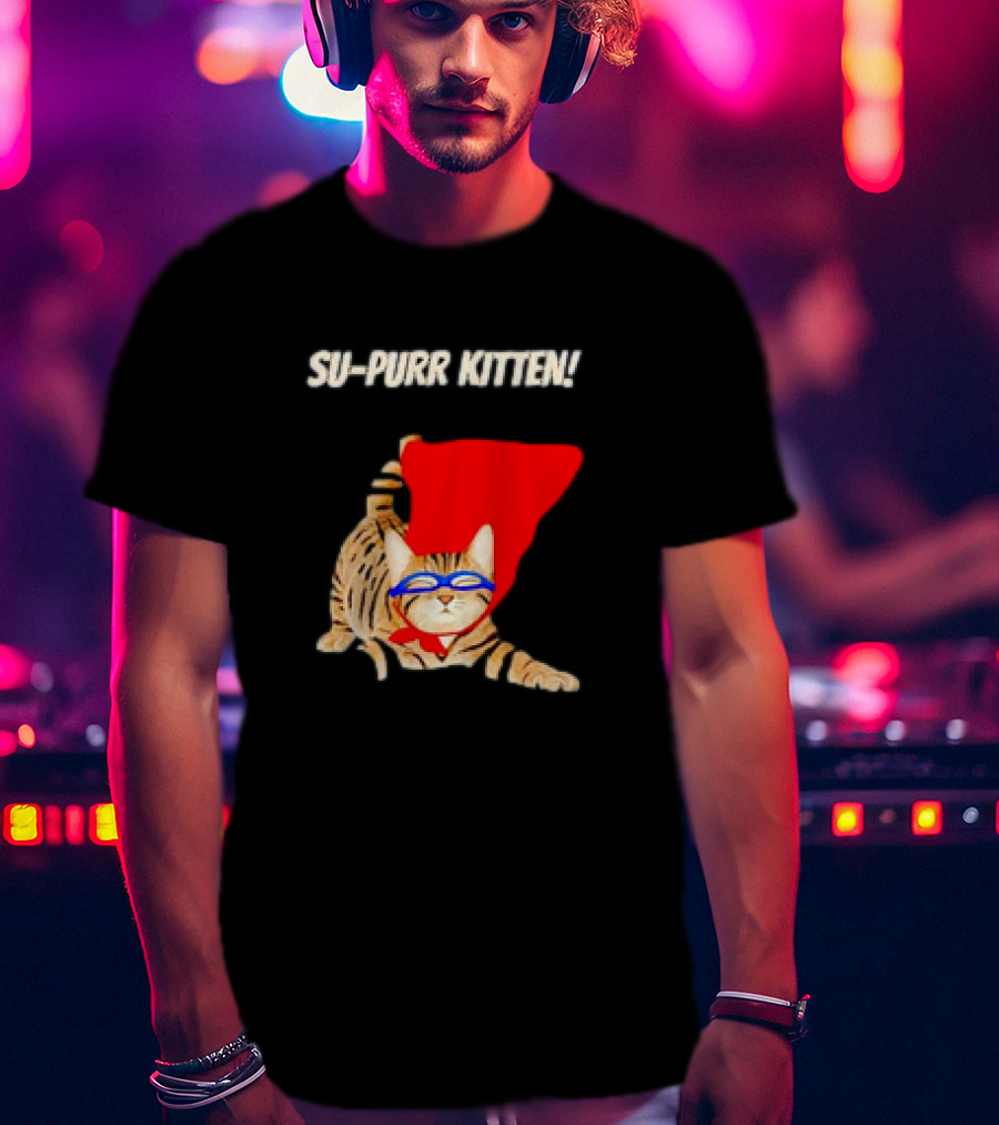 Su-Purr Kitten Cute Super Hero Cat Meme With Red Cape And Mask T-Shirt