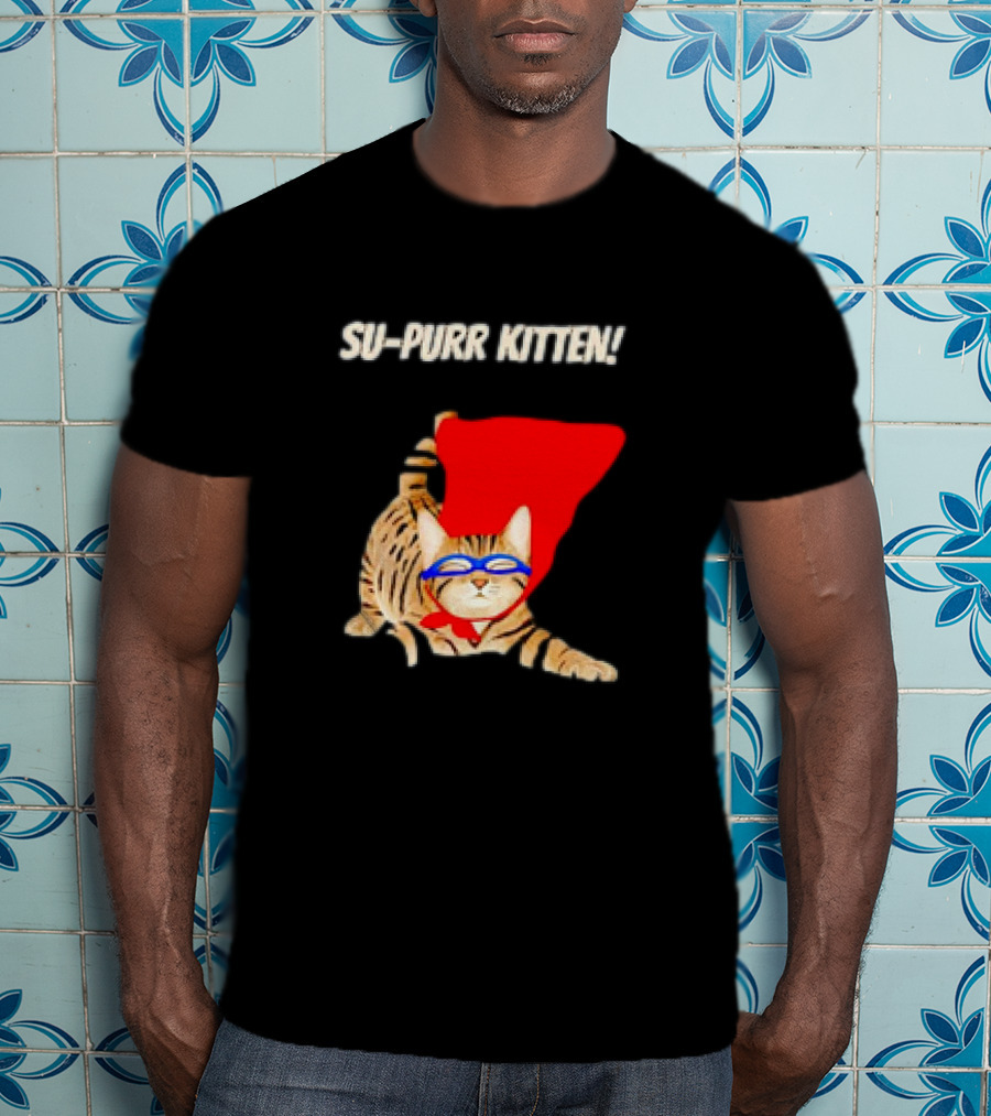 Su-Purr Kitten Cute Super Hero Cat Meme With Red Cape And Mask T-Shirt