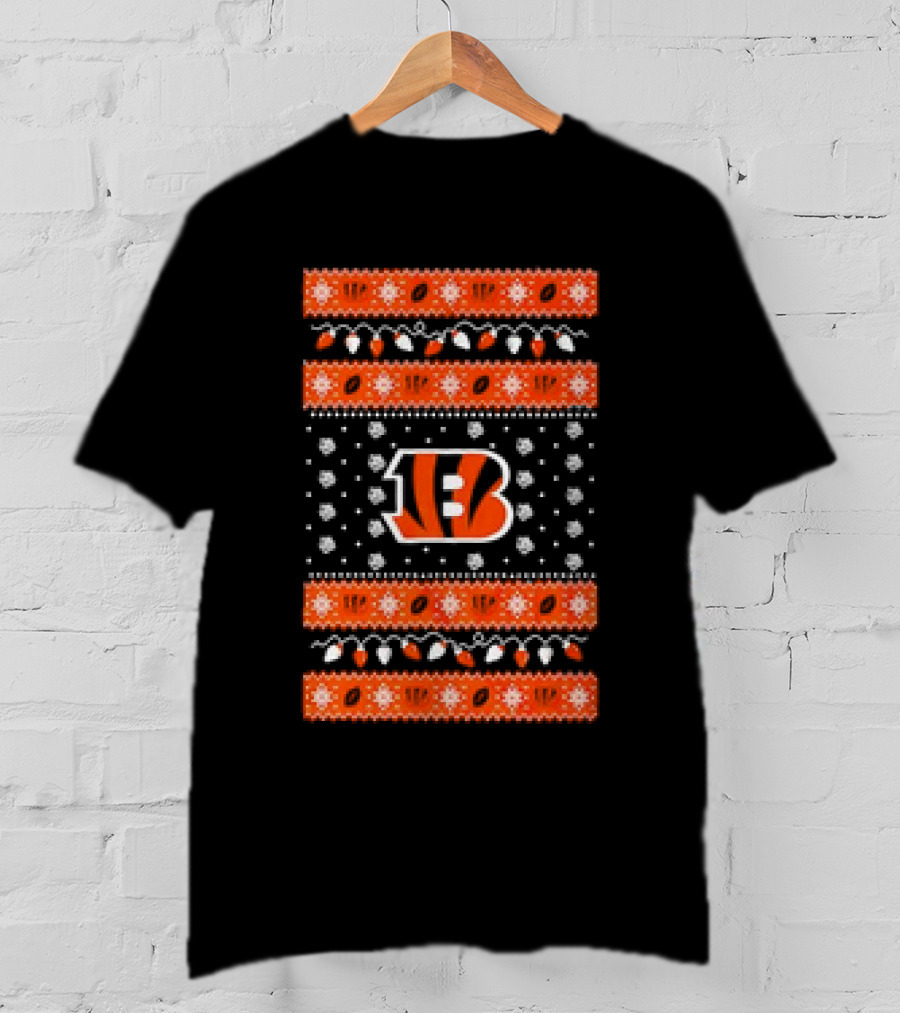 Cincinnati Bengals Holiday Lights Ugly Christmas T-Shirt