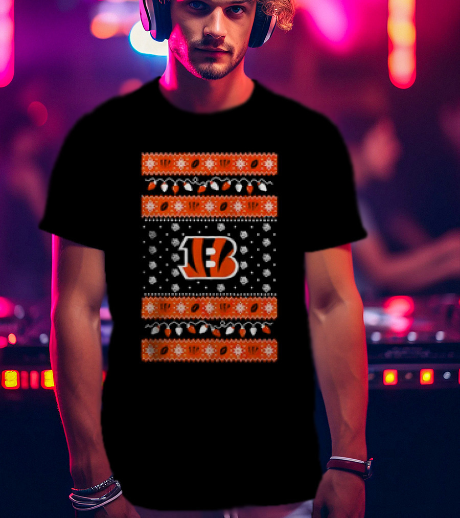 Cincinnati Bengals Holiday Lights Ugly Christmas T-Shirt