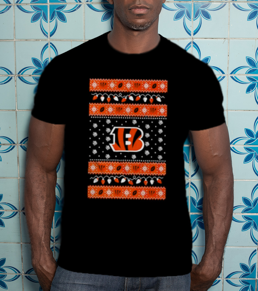Cincinnati Bengals Holiday Lights Ugly Christmas T-Shirt