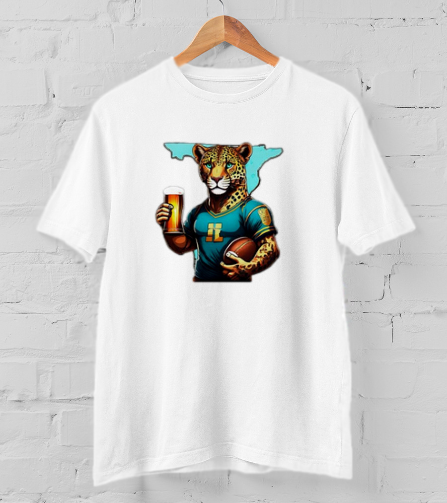 Jacksonville Jaguars Fan Jaguar With Beer And Football T-Shirt