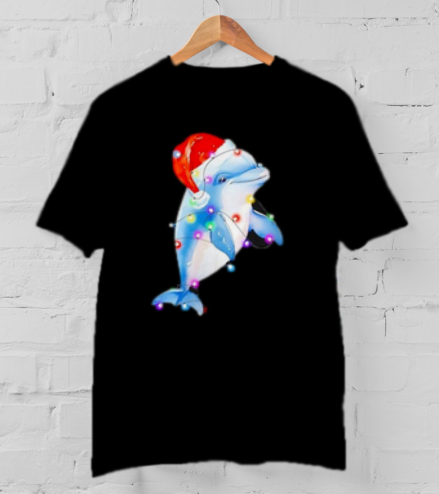 Dolphin Santa Hat Christmas Lights T-Shirt