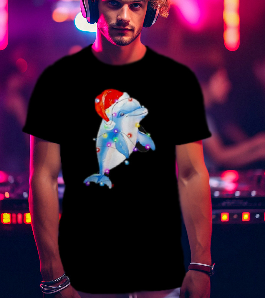 Dolphin Santa Hat Christmas Lights T-Shirt
