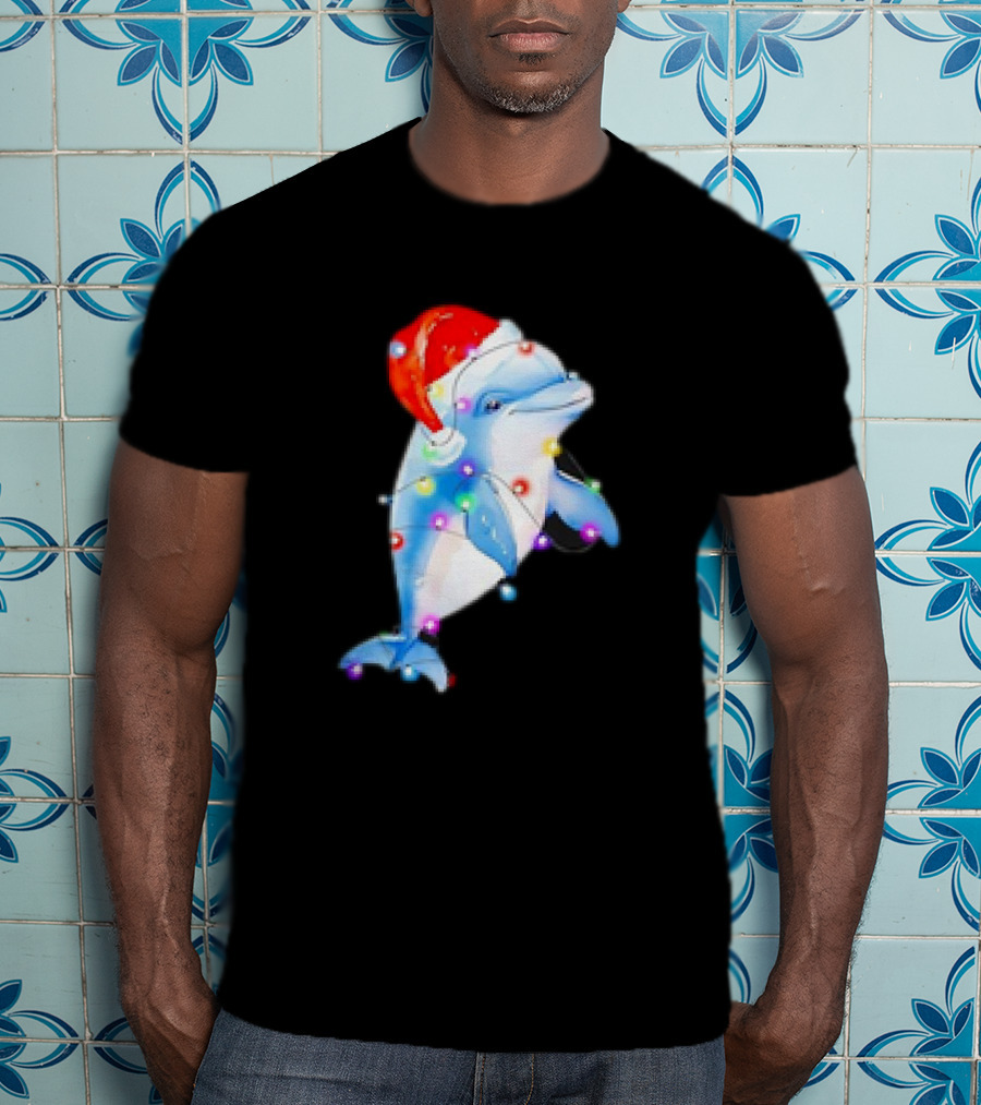 Dolphin Santa Hat Christmas Lights T-Shirt