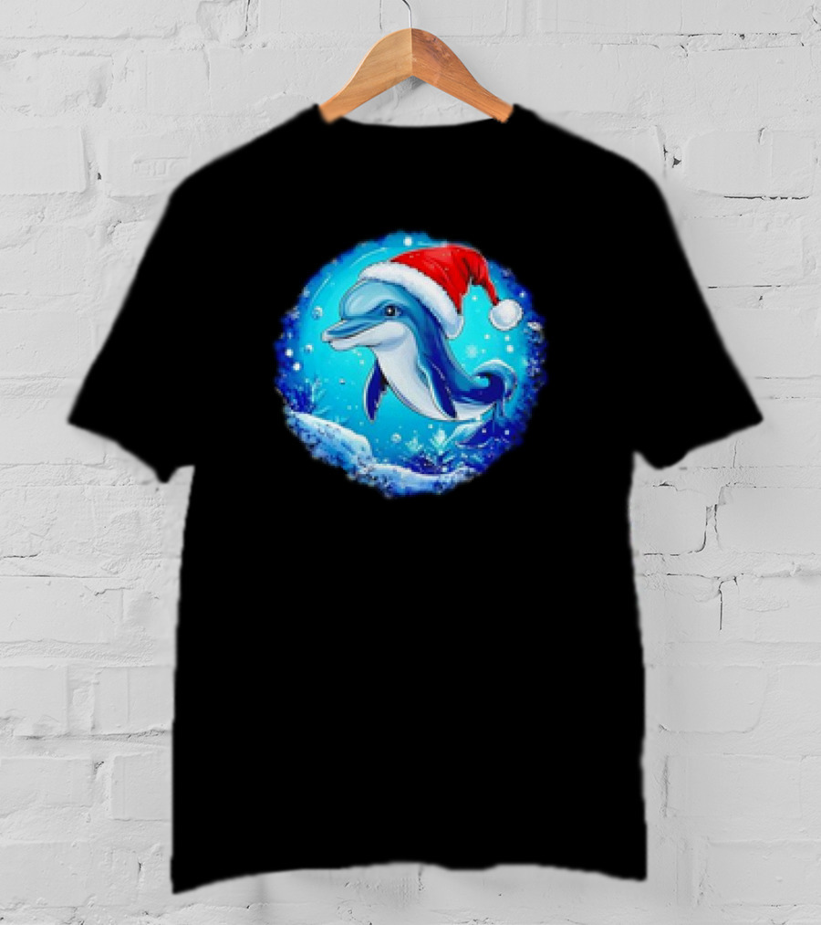 Dolphins Christmas Cute Santa Hat Snowflakes T-Shirt