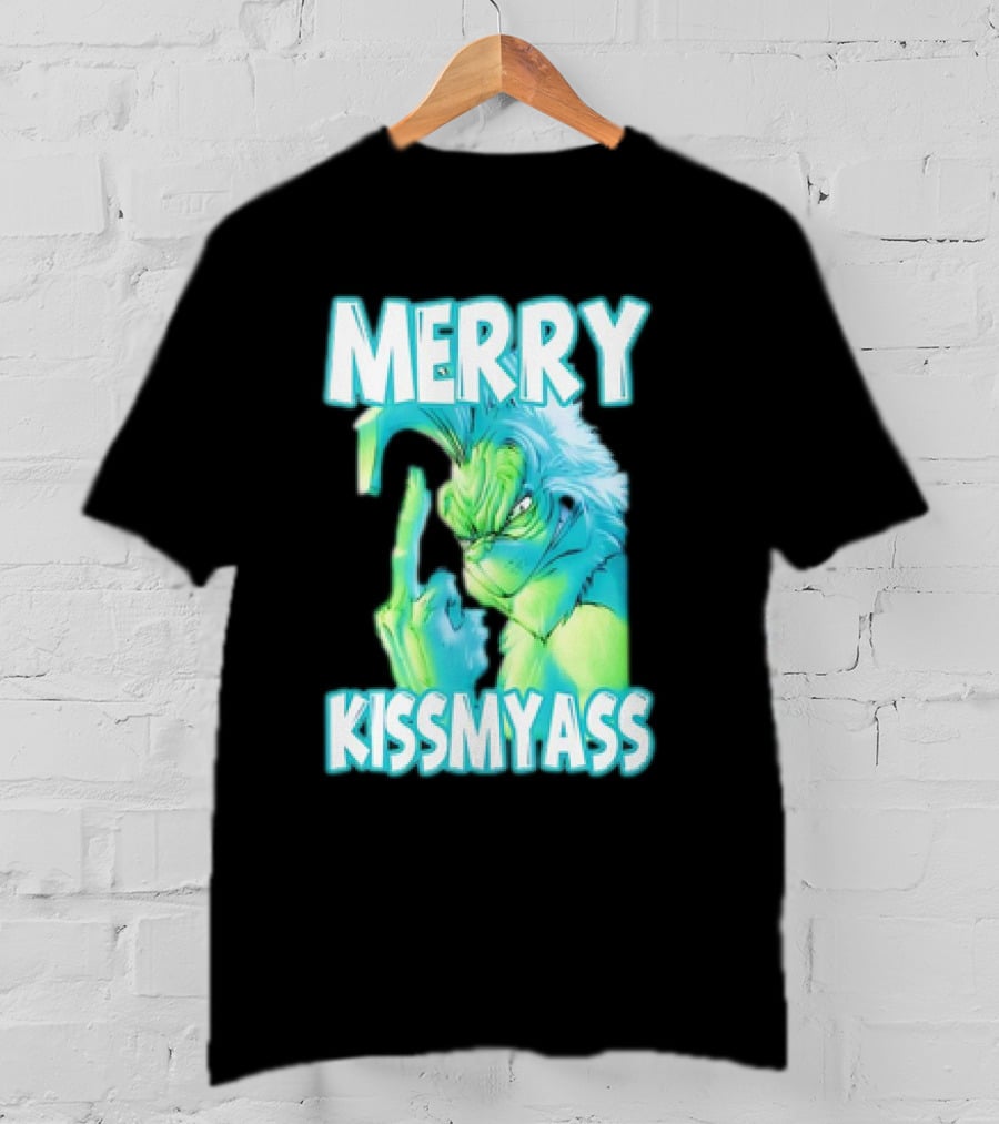 Merry Kiss My Ass Grinch Middle Finger T-Shirt