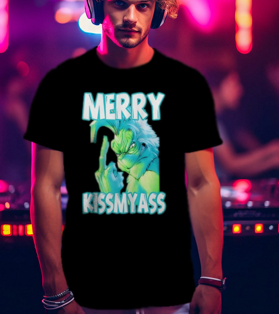 Merry Kiss My Ass Grinch Middle Finger T-Shirt