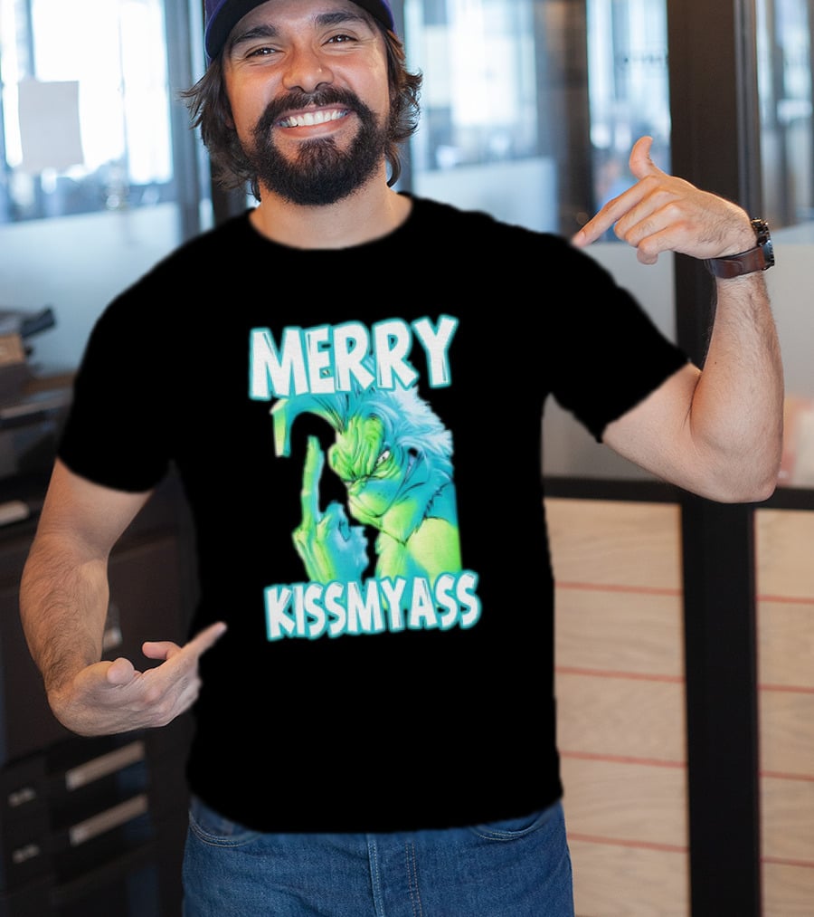 Merry Kiss My Ass Grinch Middle Finger T-Shirt