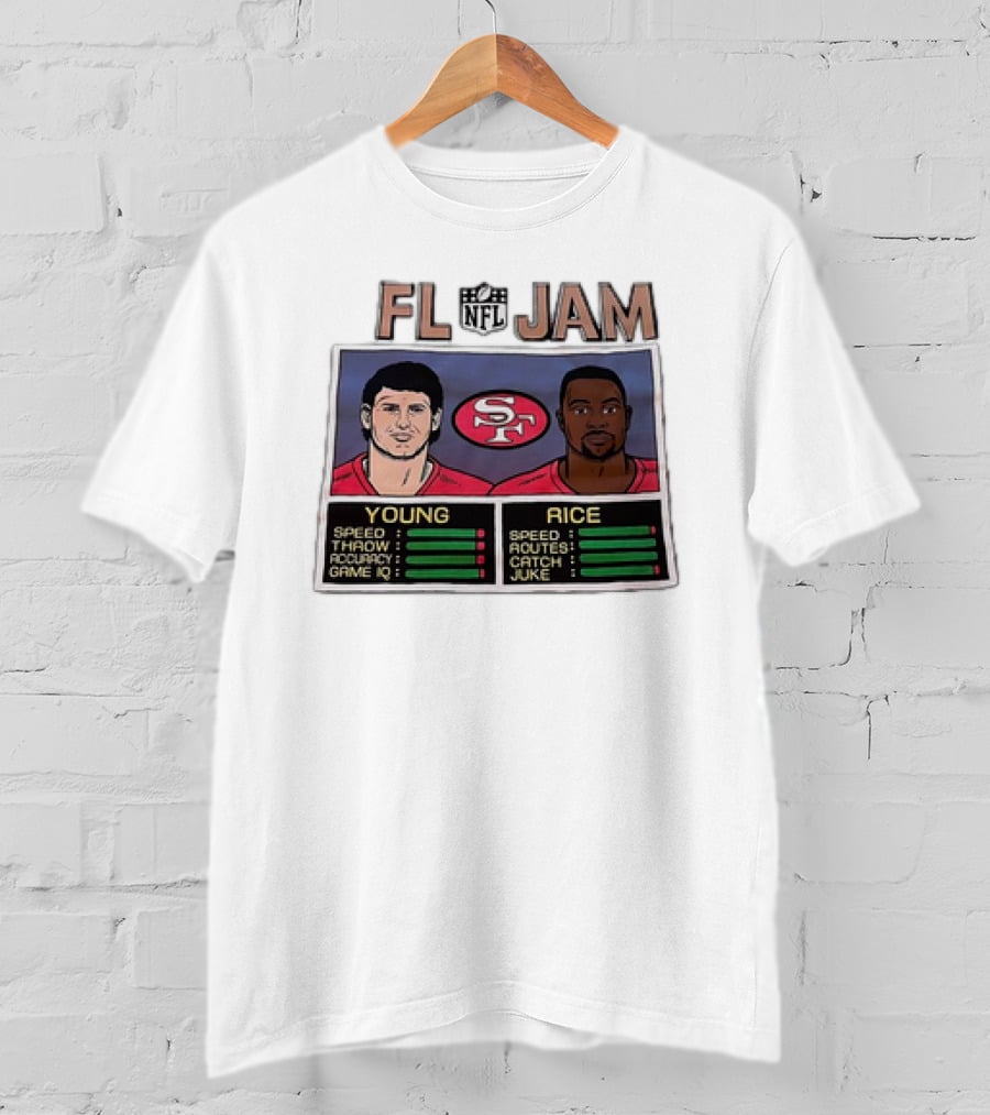 NFL Jam San Francisco 49ers Young Rice Speed Throw Catch T-Shirt