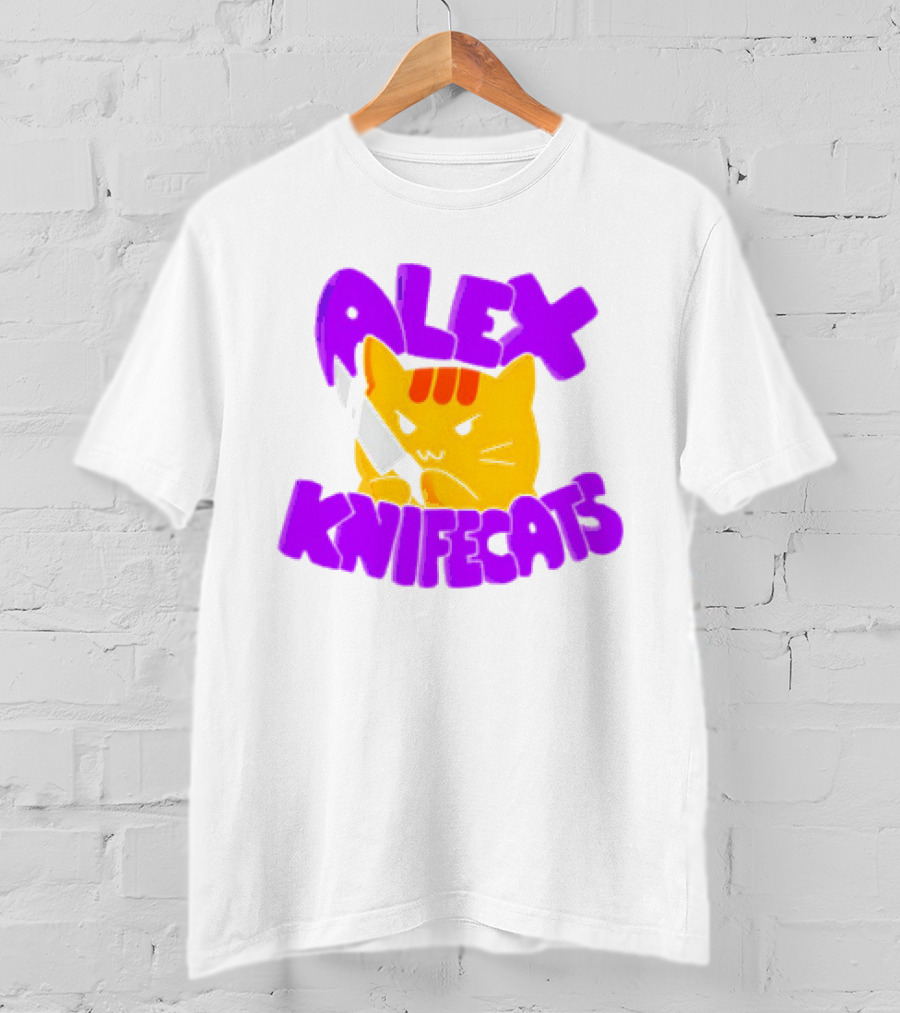 Alex Knifecats Orange Cat Purple Text T-Shirt
