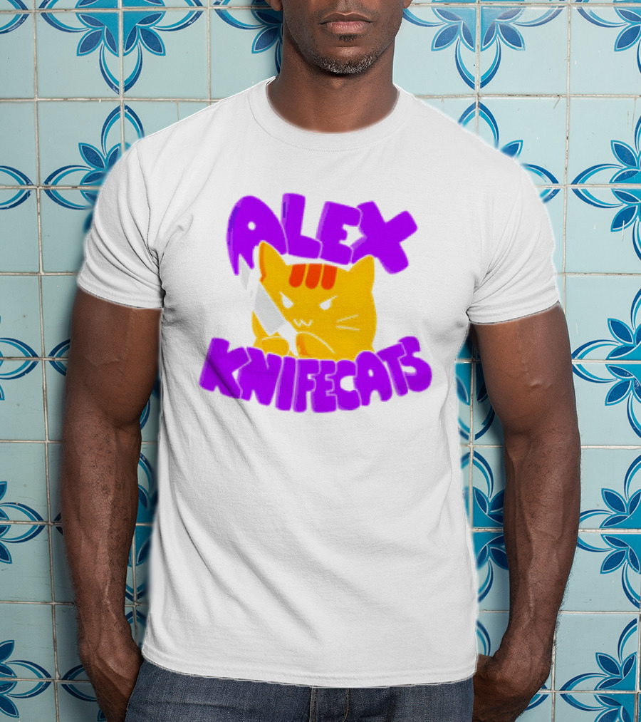 Alex Knifecats Orange Cat Purple Text T-Shirt