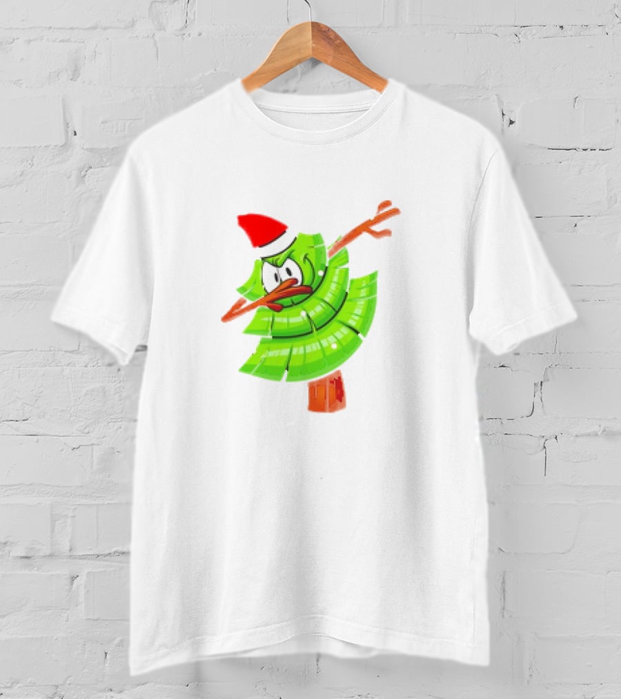 Dabbing Through The Snow Christmas Tree With Santa Hat Cartoon T-Shirt