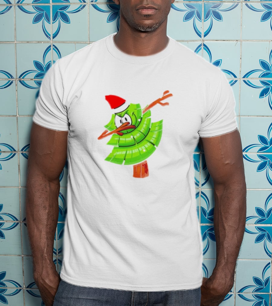 Dabbing Through The Snow Christmas Tree With Santa Hat Cartoon T-Shirt