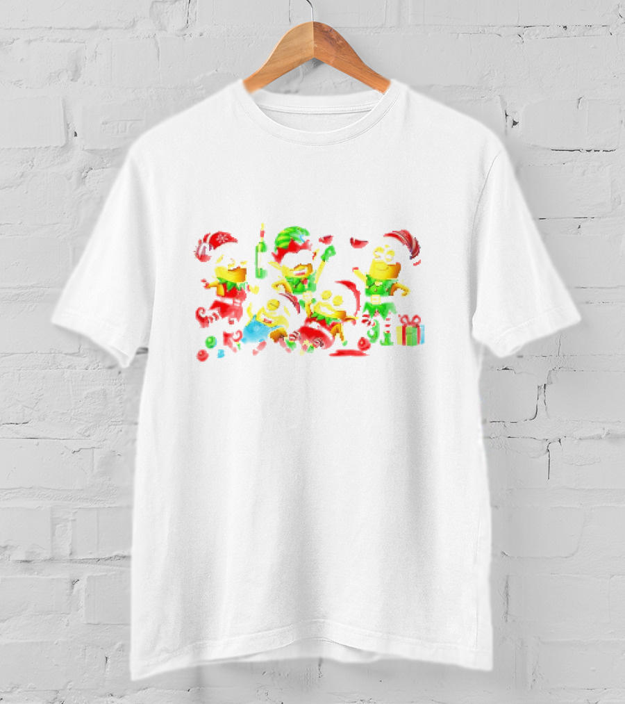 Minion Christmas Merry Celebration With Santa Hats And Wine T-Shirt