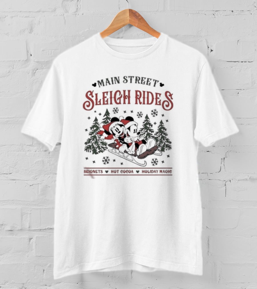 Main Street Sleigh Rides Beignets Hot Cocoa Holiday Magic Disney Christmas T-Shirt
