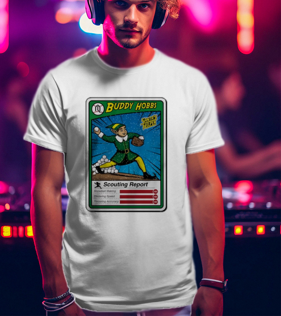 Buddy Hobbs Santa’s Helper Scouting Report Snowball Making Throwing Speed Accuracy T-Shirt