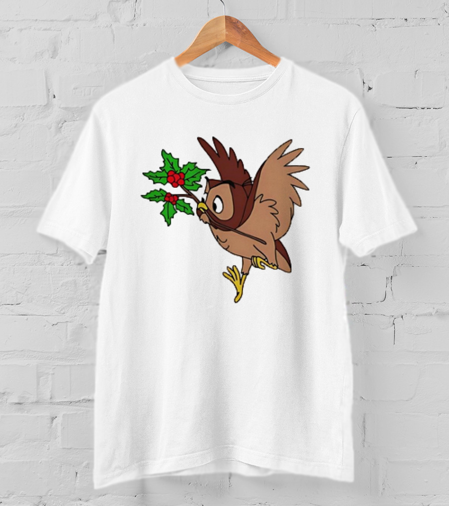 Owl With Holly Branch Festive Christmas Classic T-Shirt