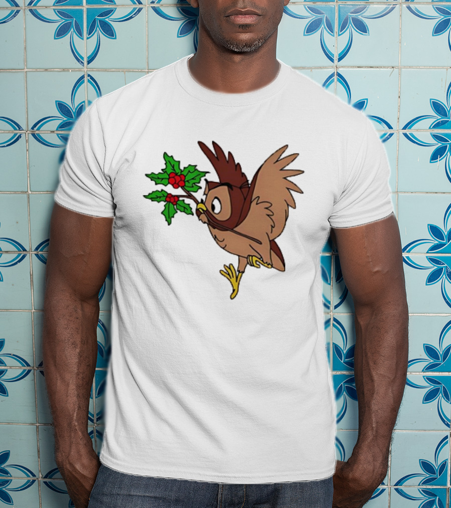 Owl With Holly Branch Festive Christmas Classic T-Shirt