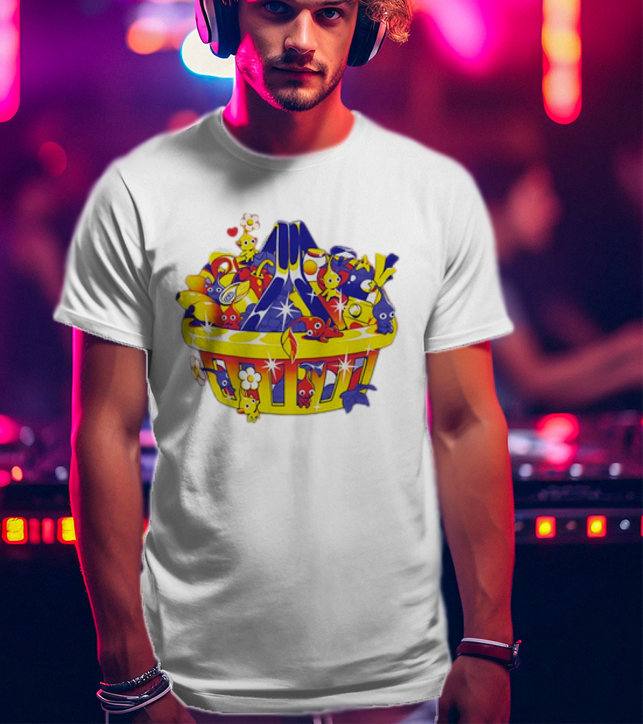 Pikmin Basket Overflowing With Colorful Creatures And Hearts T-Shirt