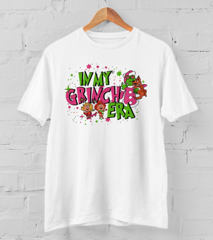 In My Grinch Era Pink Christmas With Cartoon Characters T-Shirt