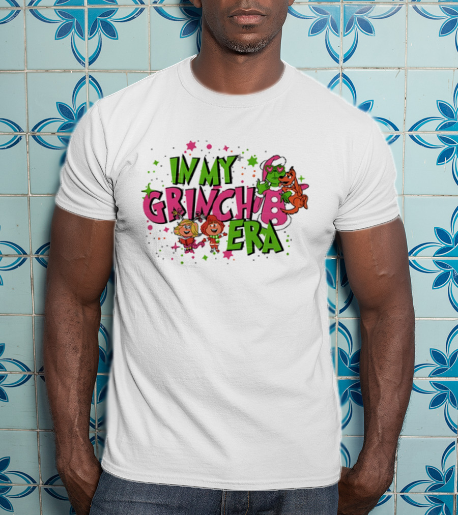 In My Grinch Era Pink Christmas With Cartoon Characters T-Shirt
