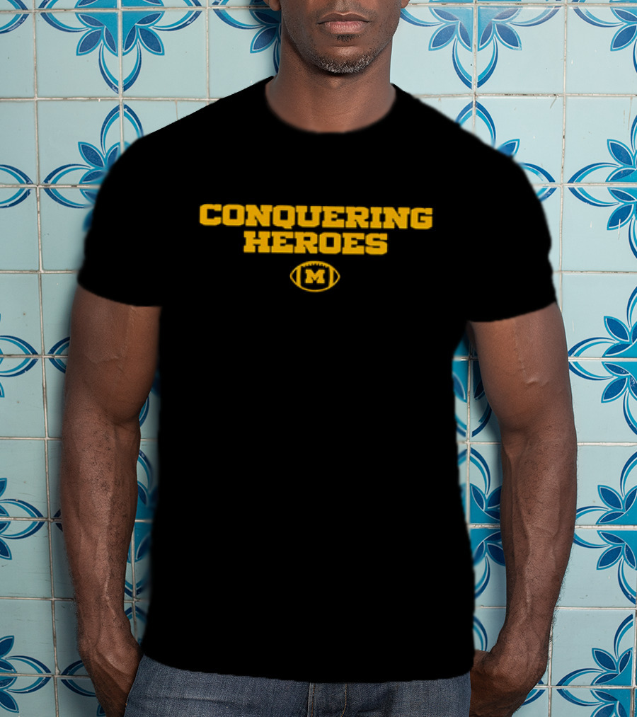 Dave Portnoy Wearing Conquering Heroes Michigan Wolverines M Logo Football T-Shirt