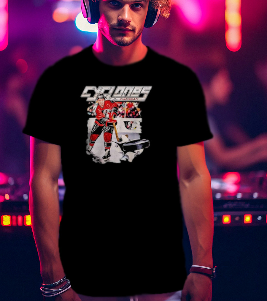 Cincinnati Cyclones Vintage Hockey Player Action Scene T-Shirt