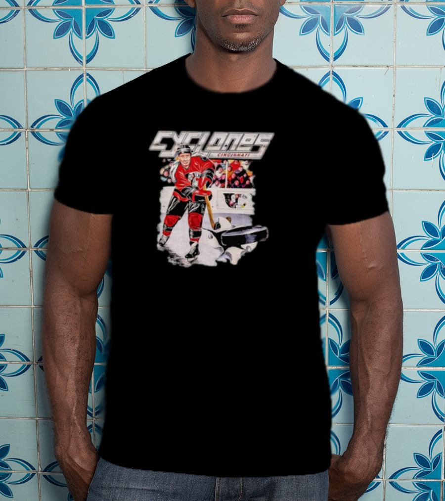 Cincinnati Cyclones Vintage Hockey Player Action Scene T-Shirt