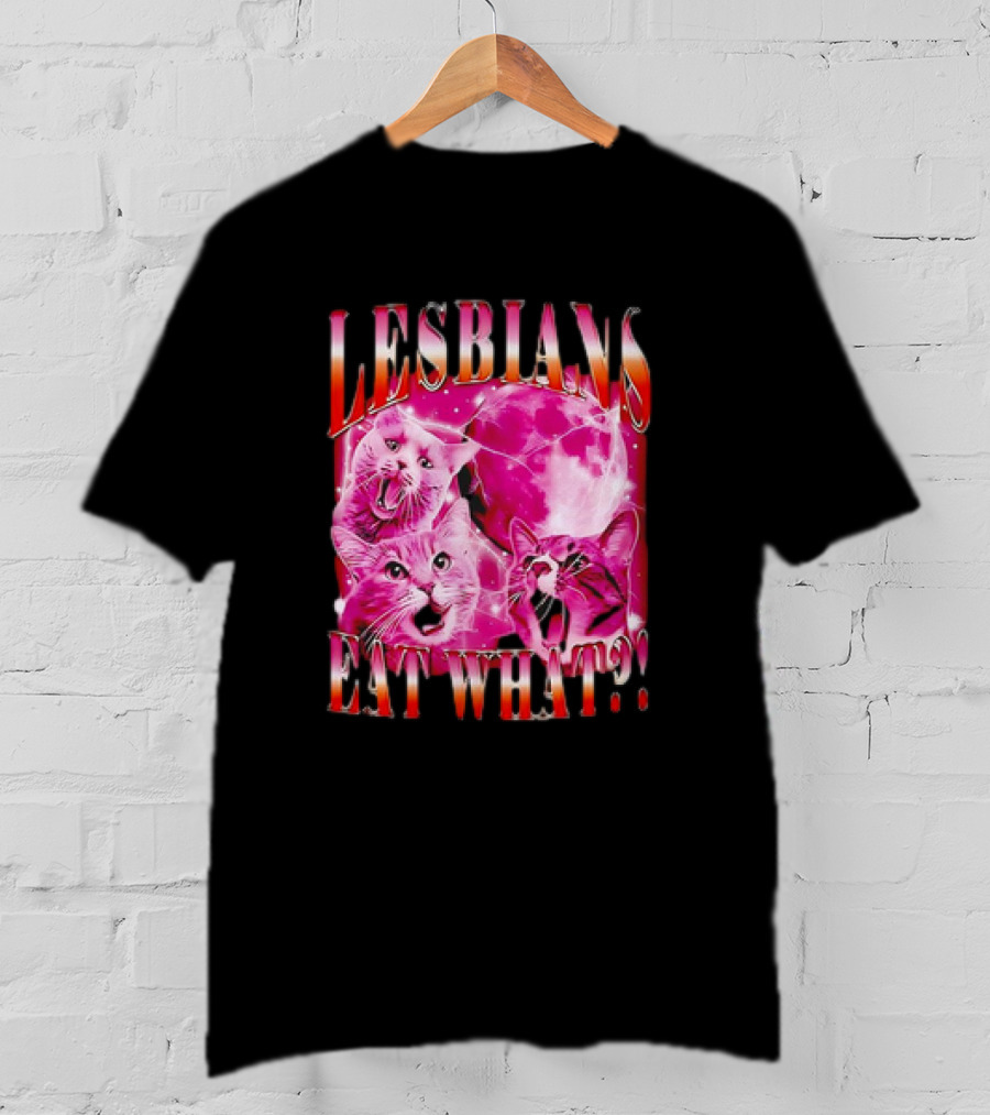 Lesbians Eat What Cat Moon Trio Vibrant Pink T-Shirt