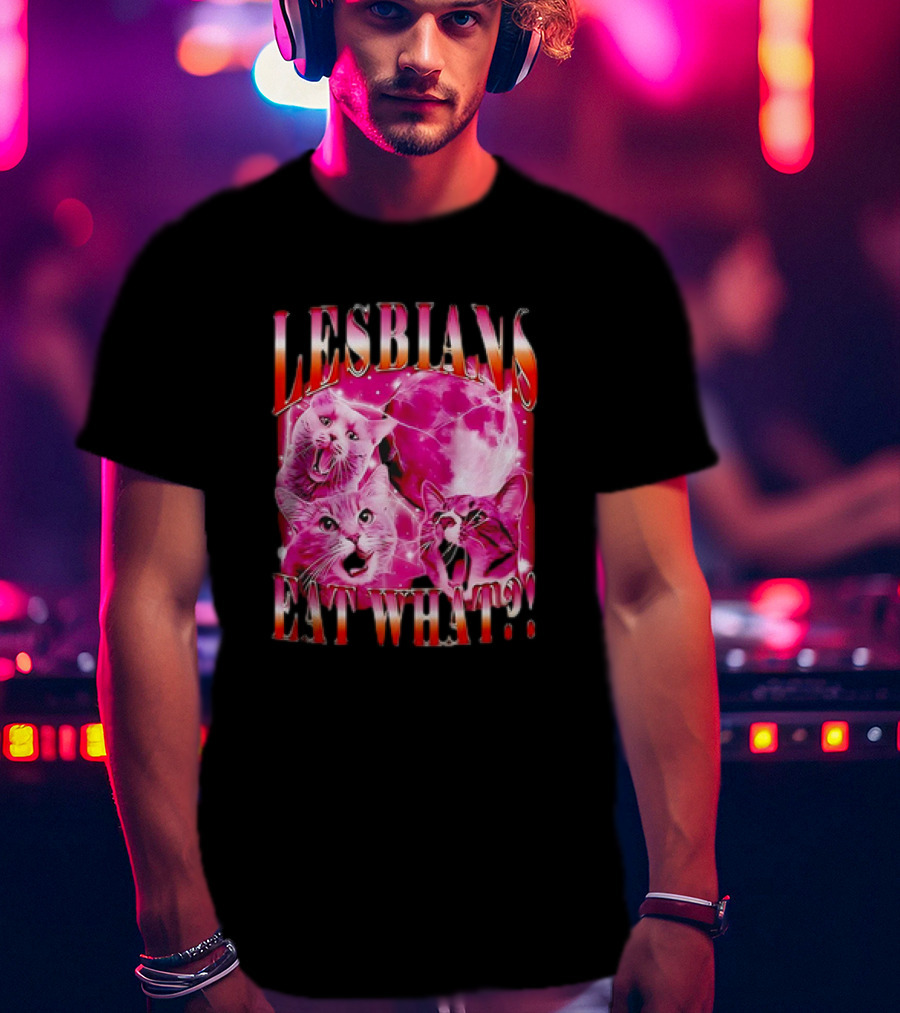 Lesbians Eat What Cat Moon Trio Vibrant Pink T-Shirt