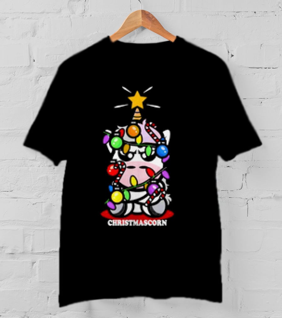 Christmascorn Unicorn Wrapped In Lights And Candy Canes T-Shirt
